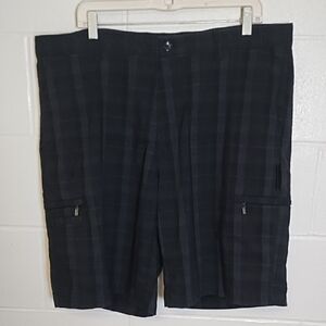 Greg Norman Black & Grey Plaid Cargo Golf Shorts